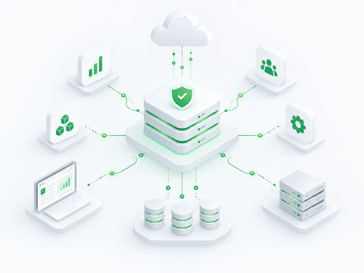 Secure cloud platform architecture connecting apps, databases and servers